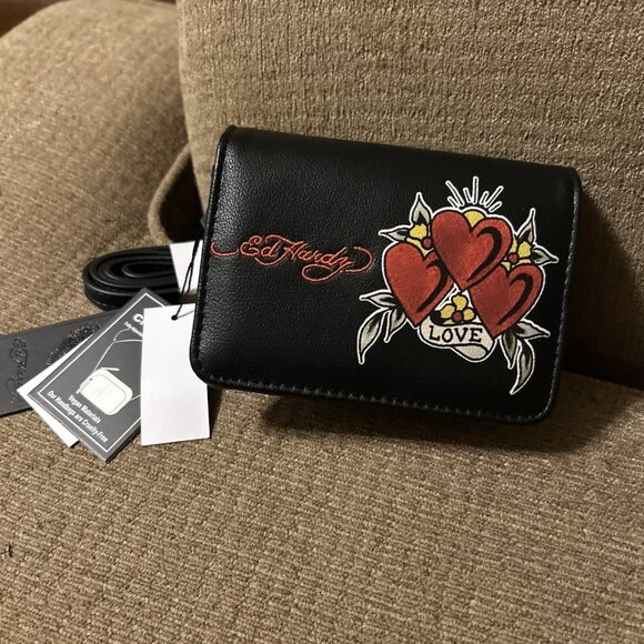 Ed Hardy Handbags - ED HARDY Love Crossbody Wallet Chains Skull Black Mini Bag Wallet Cute Small